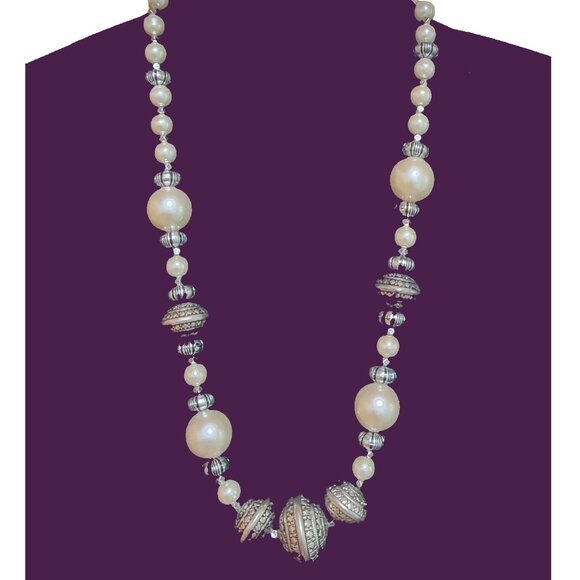 Pearl and Stamped Bead Necklace - Picture 5 of 6